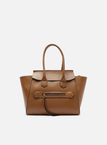 Arezzo — Bolsa Tote Caramelo Couro Média Bolso Zíper