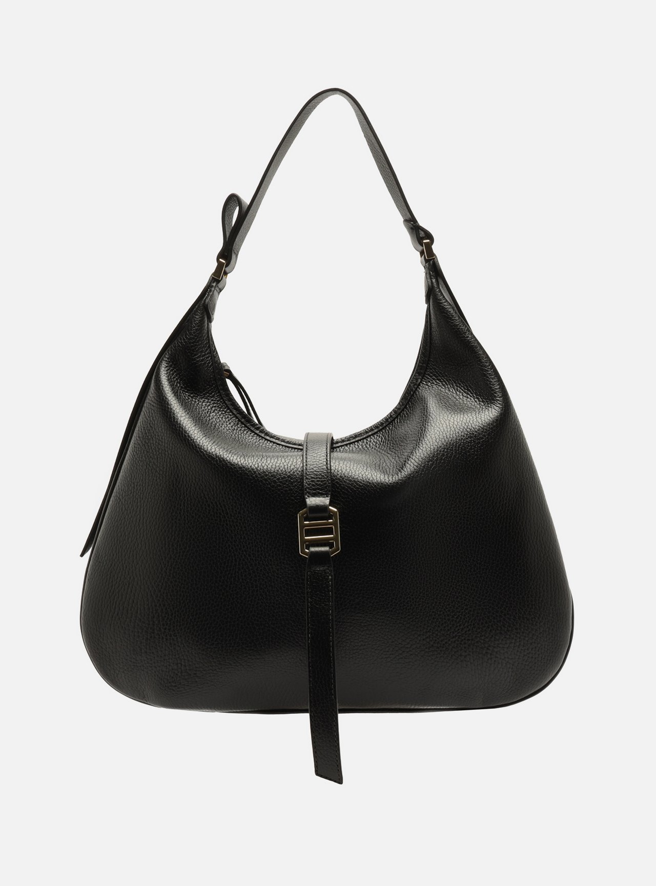 Bolsa Hobo Preta Couro Metais Dourados — foto 1