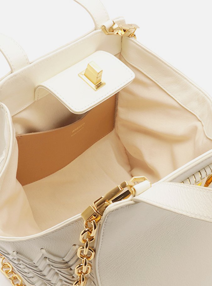 Bolsa Tote Branca Couro Média Recortes