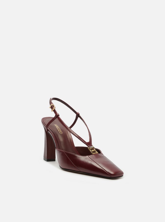 Scarpin Vinho Couro Salto Alto Slingback Elo