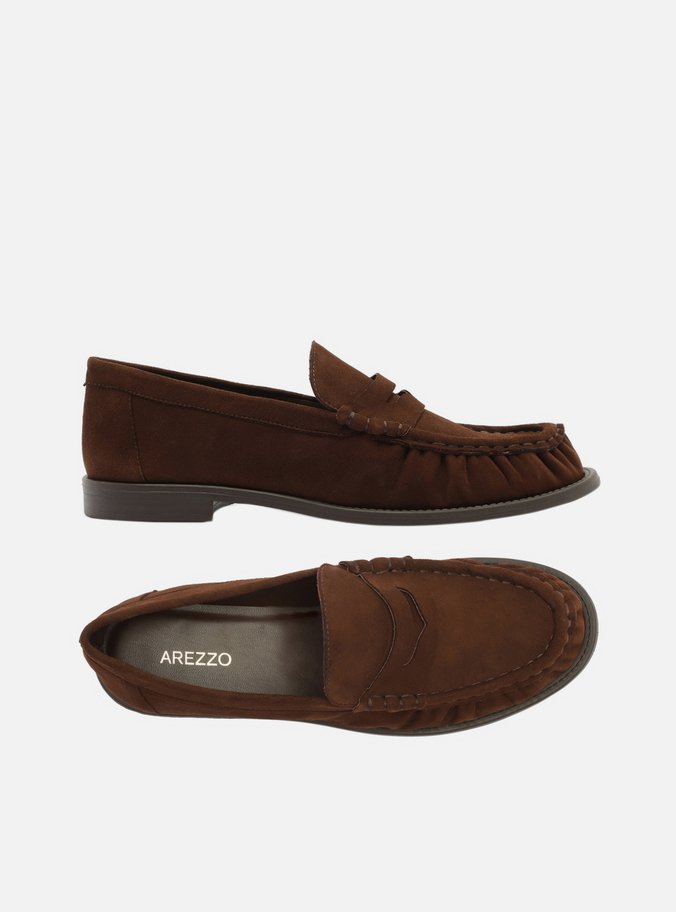 Mocassim Marrom Camurça Franzido Tira