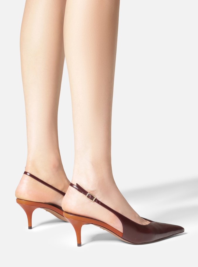 Scarpin Bordô Couro Salto Fino Slingback