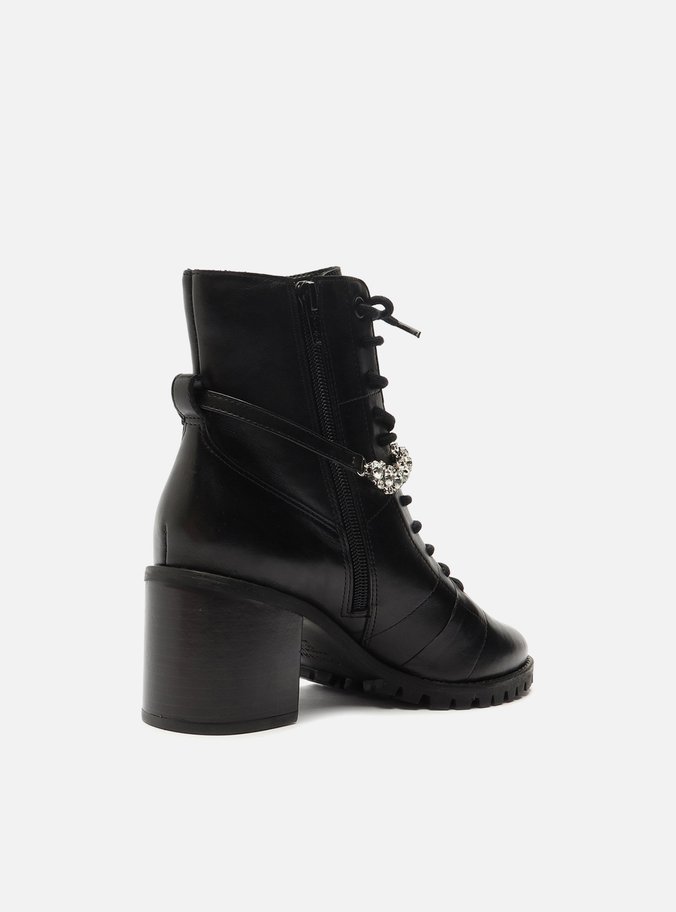 Bota Coturno Preta Couro Bloco Tratorada Pedraria