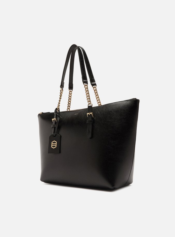 Bolsa Shopping Preta Couro Grande Alça Corrente Arezzo