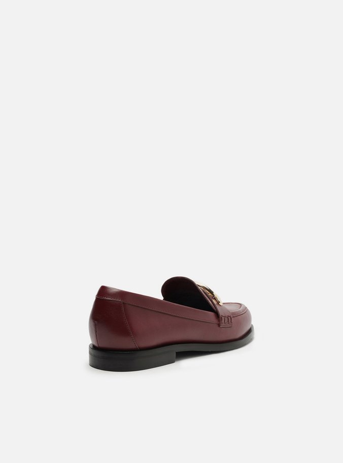 Mocassim Vermelho Couro Metal Geométrico