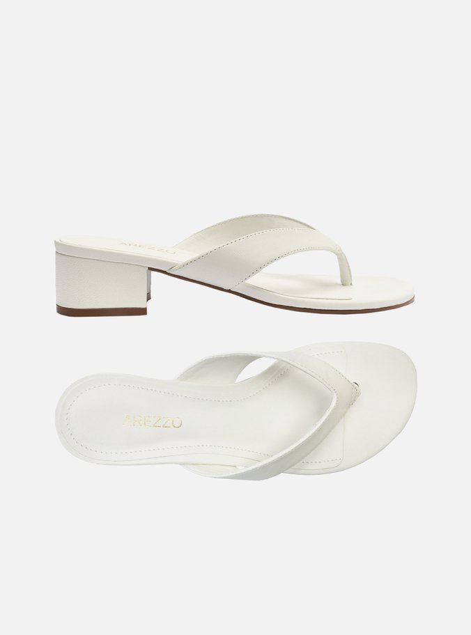 Sandália Branca Salto Bloco Flip-Flop