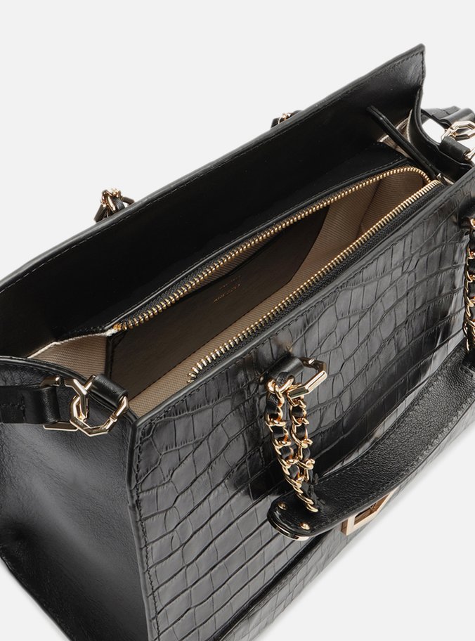 Bolsa Tote Preta Couro Croco Kopen Grande