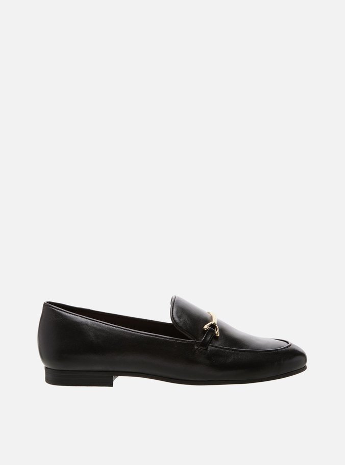 Mocassim Couro Rasteiro Fivela Preto