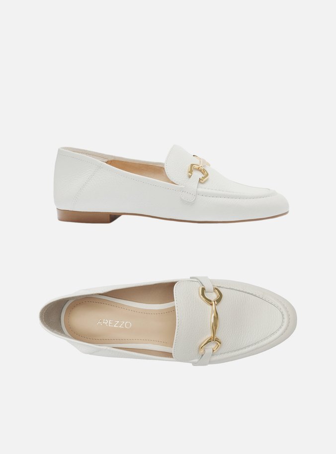 Mocassim Branco Couro Bridão Metálico Básico Luma
