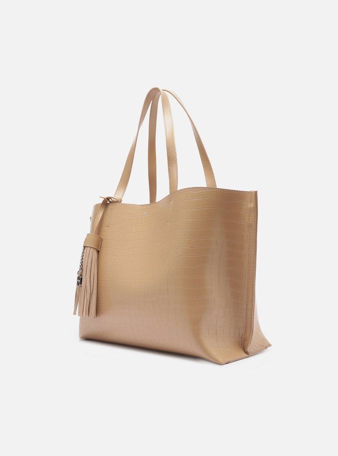 Bolsa Shopping Bege Croco Grande Barbicacho