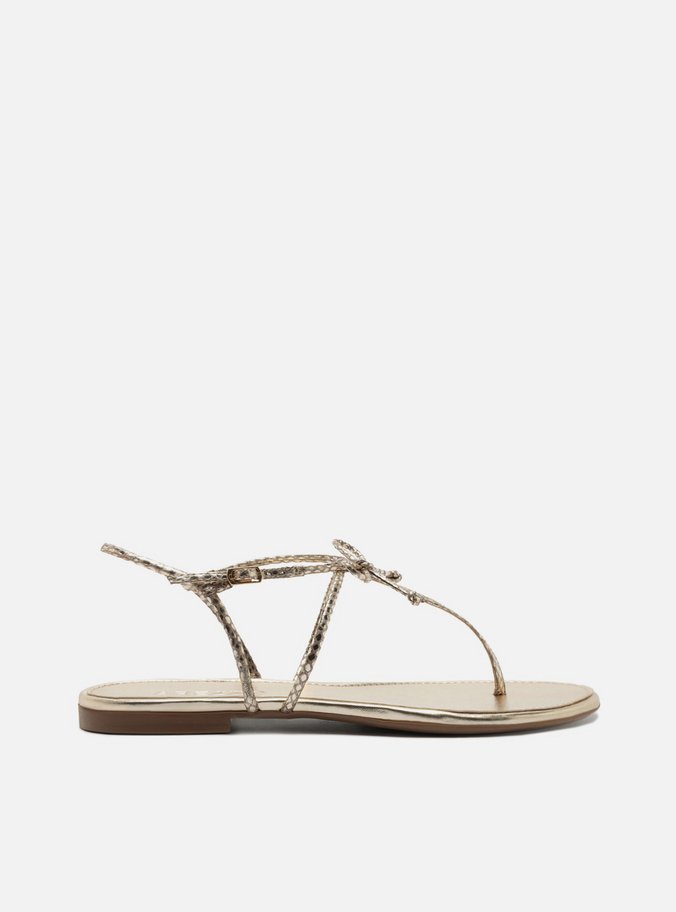 Sandália Rasteira Dourada Bico Redondo