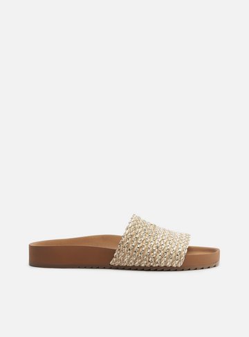 Rasteira Dourada Flatform Tira Única Trama