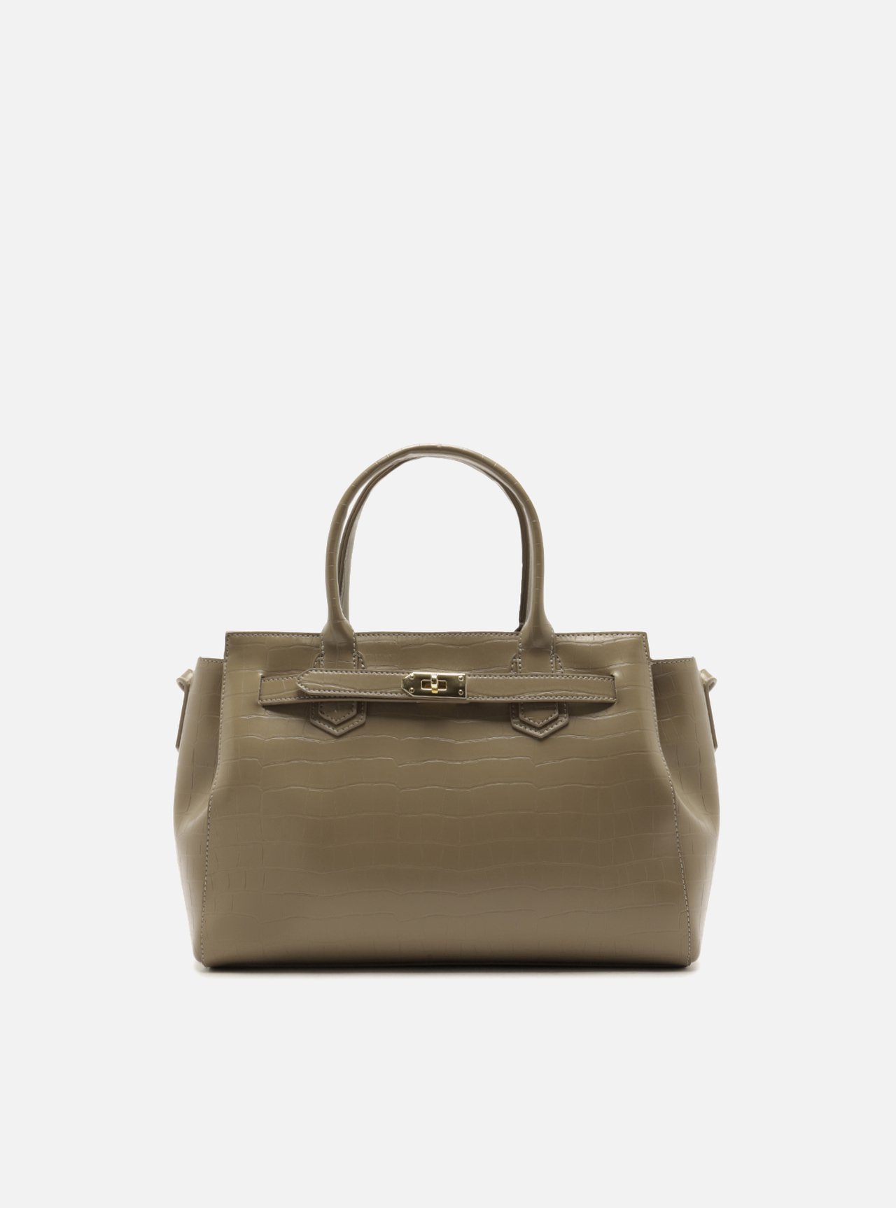 Bolsa Tote Cinza Média Croco Metais Dourados — foto 1