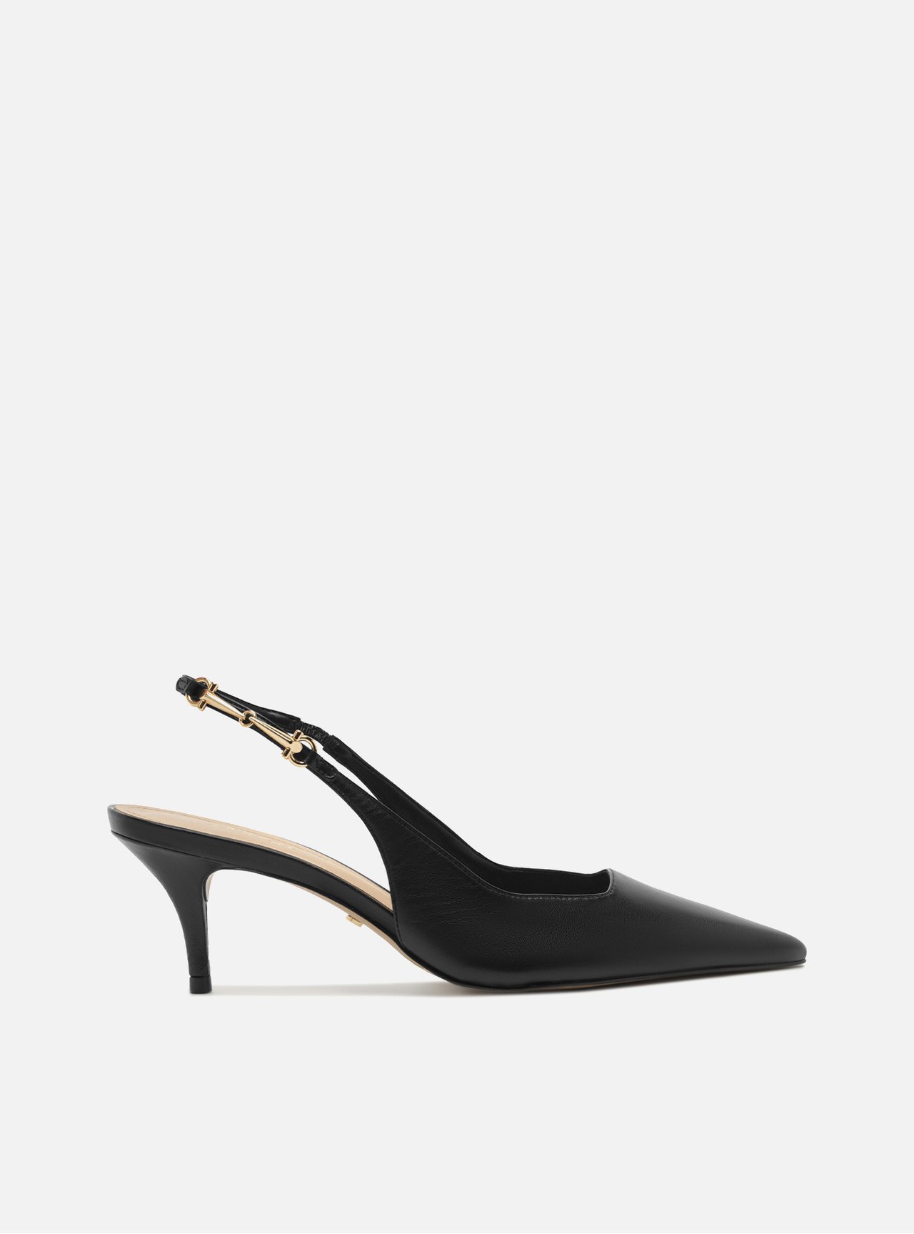 Scarpin Preto Couro Slingback Detalhe Metal — foto 1