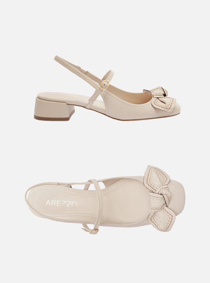 Sapato Boneca Branco Couro Bloco Laço Pesponto
