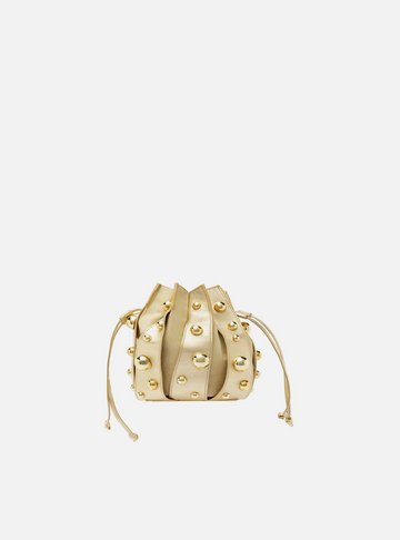 Bolsa Bucket Dourada Couro Pequena Esferas