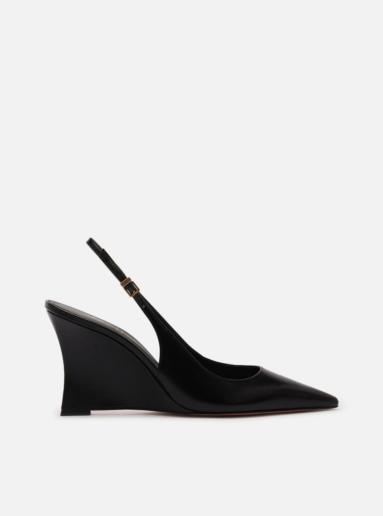 Scarpin Preto Couro Salto Alto Anabela Slingback — foto 1