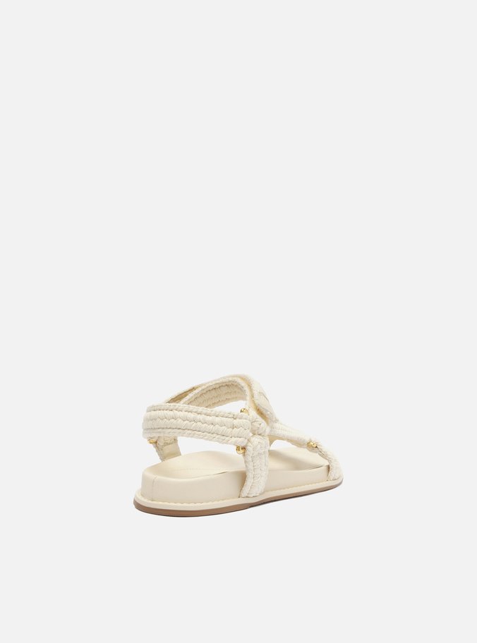 Sandália Papete Off-White Tecido Velcro