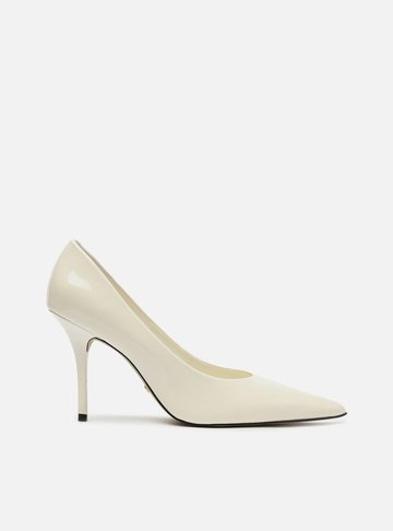 Scarpin Branco Verniz Salto Alto Fino Clássico