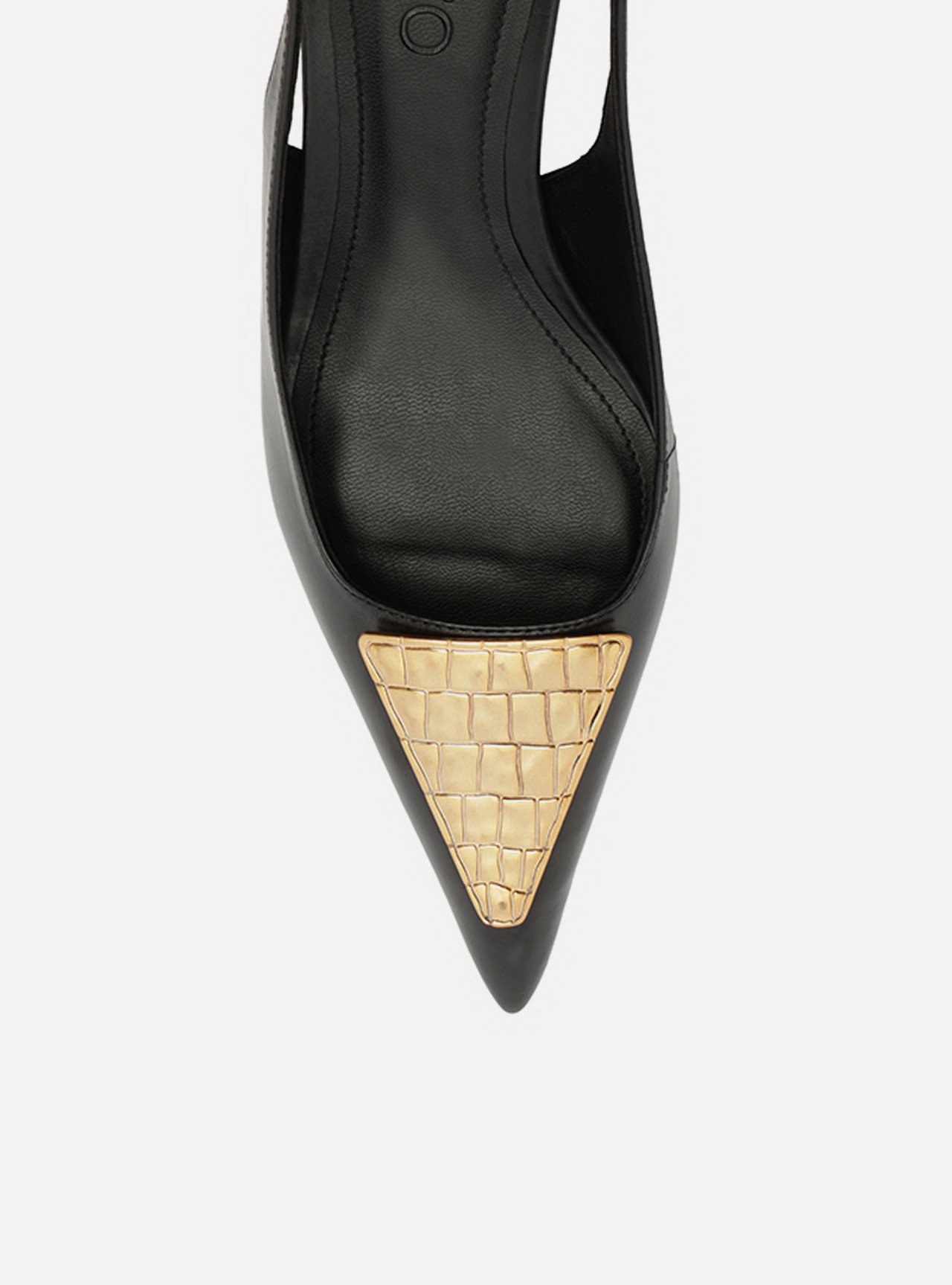 Scarpin Preto Couro Salto Fino Metais Slingback — foto 5