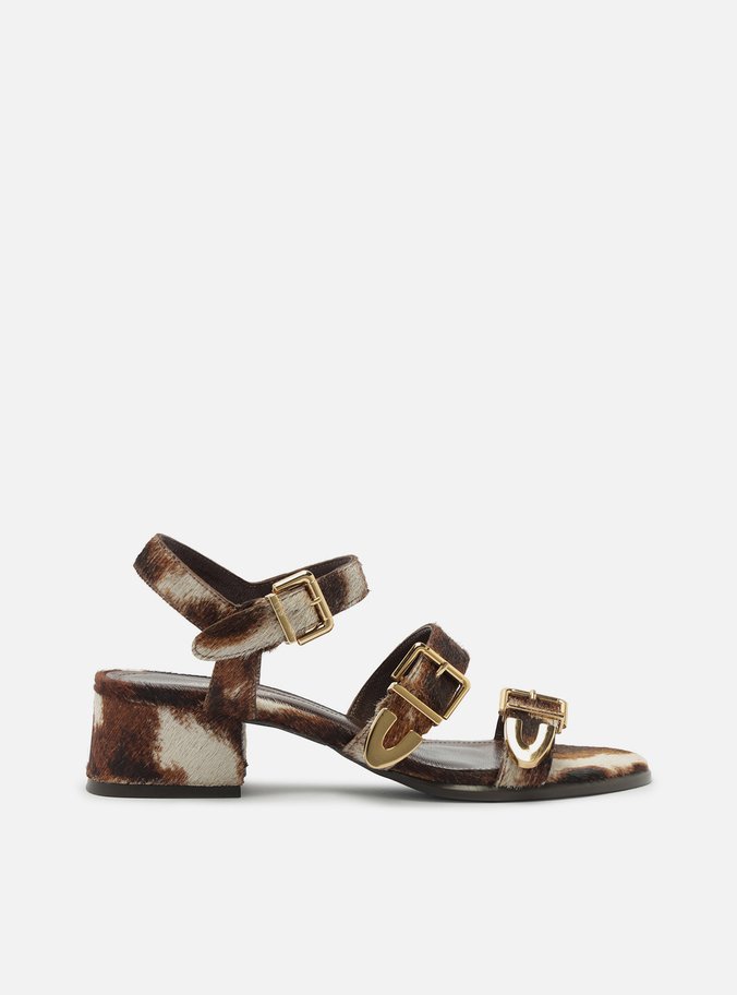 Sandália Animal Print Cow Bloco Tiras Fivelas