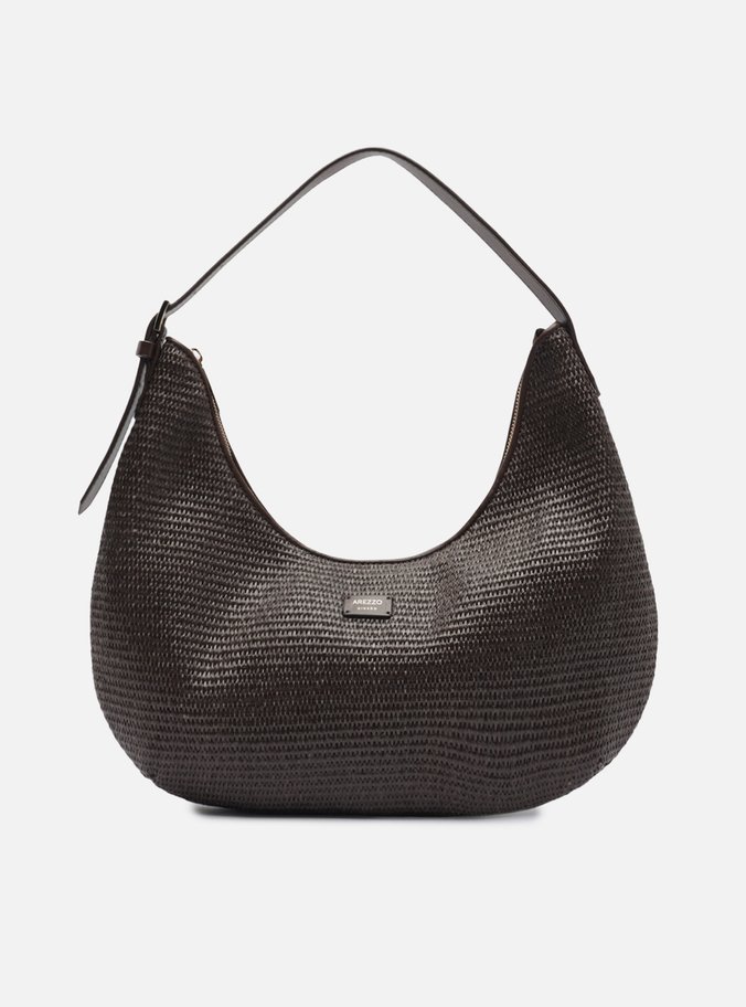 Bolsa Hobo Marrom Palha Média Metais