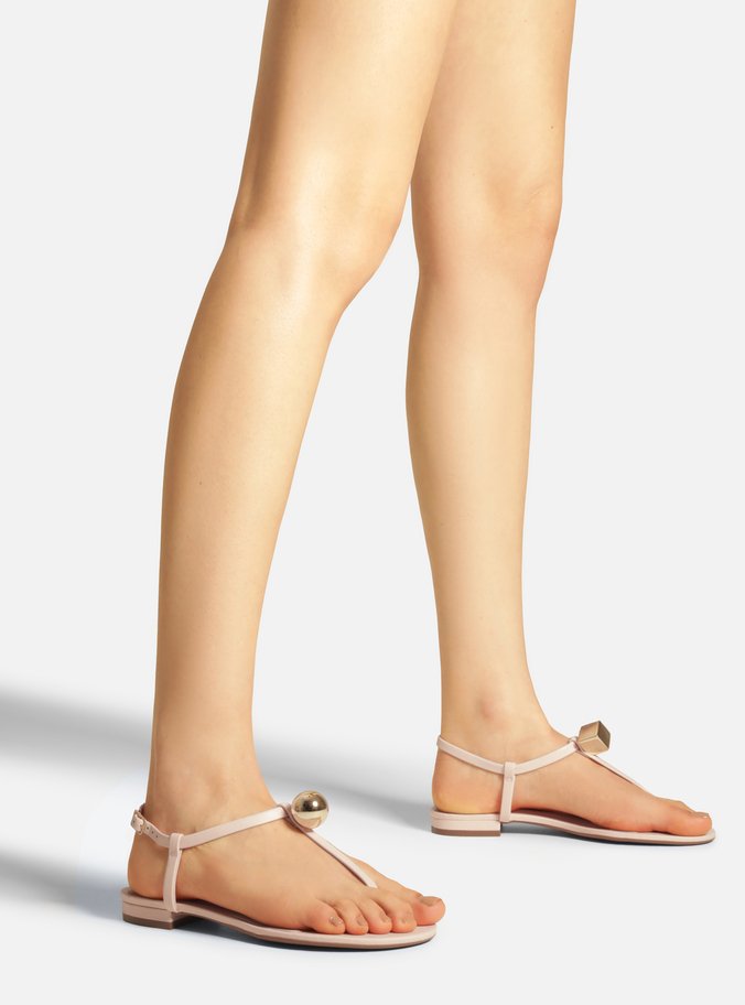 Sandália Rosa Couro Slim Metais Duo