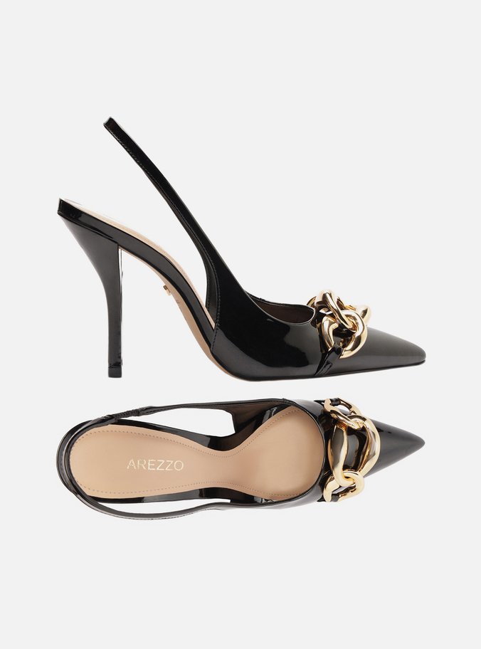 Scarpin Preto Salto Alto Slingback Elos