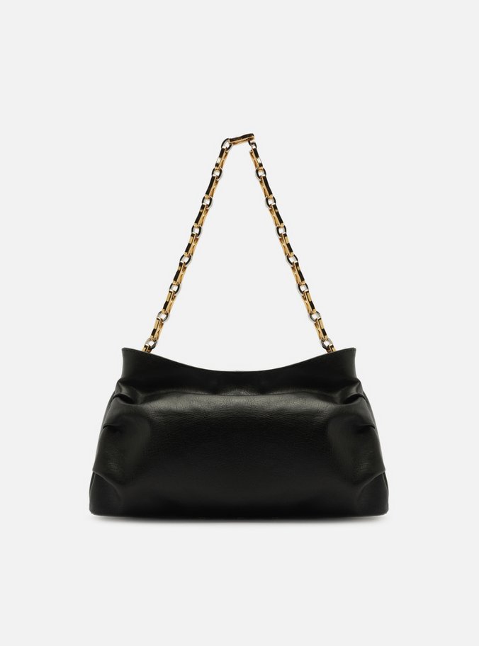 Bolsa Tiracolo Preta Couro Média Corrente Mix