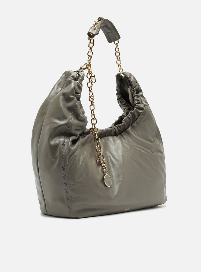 Bolsa Hobo Cinza Couro Olívia Grande