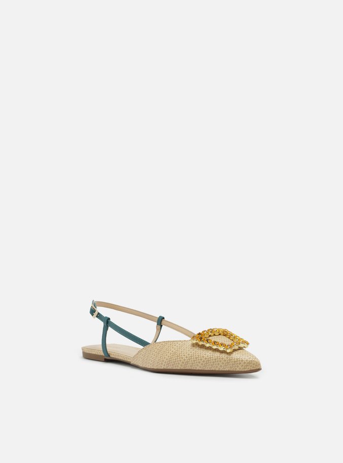 Sapatilha Nude Nobuck Bico Fino Slingback Pedraria