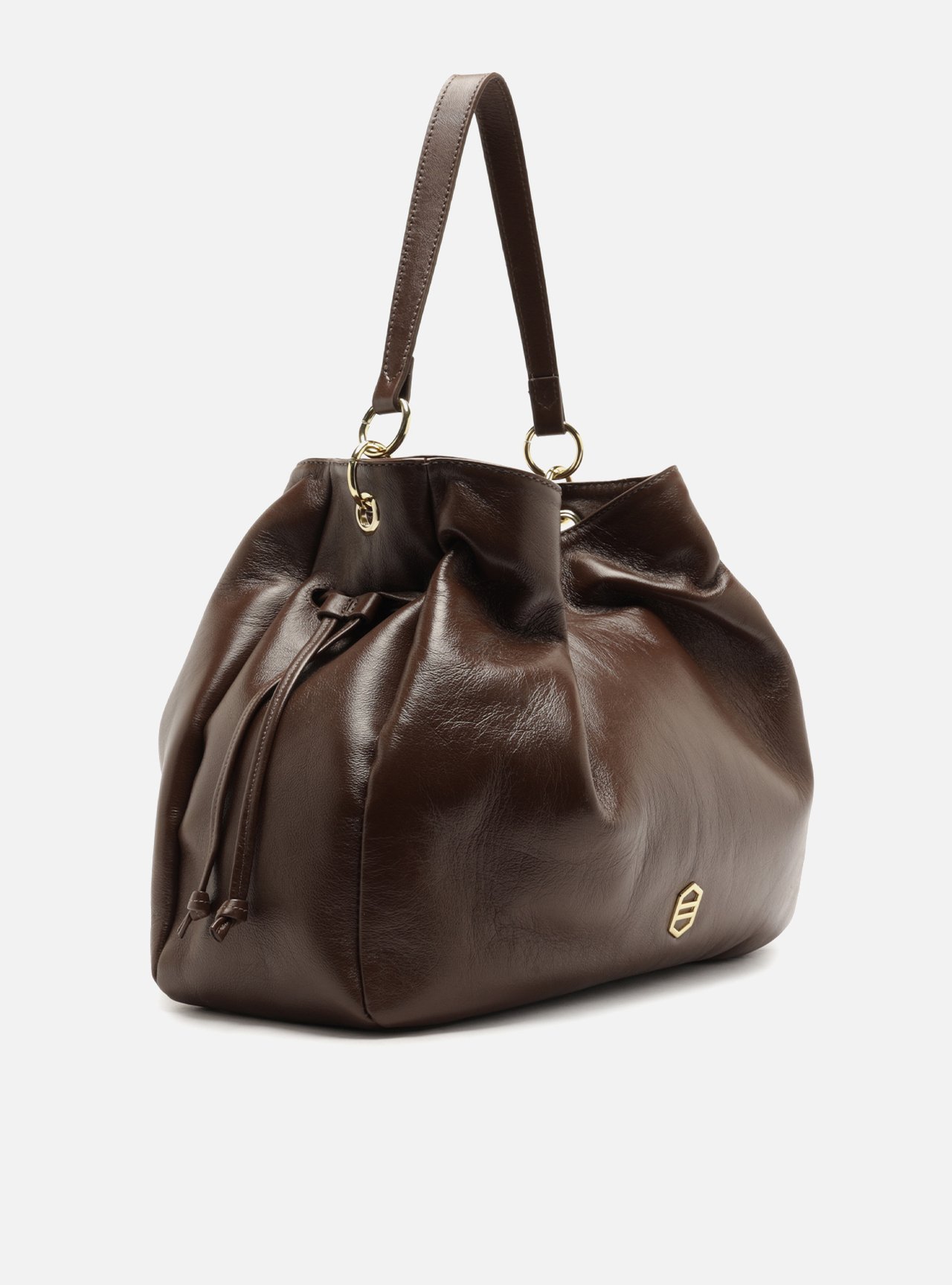 Bolsa Hobo Marrom Couro Grande Franzida — foto 5