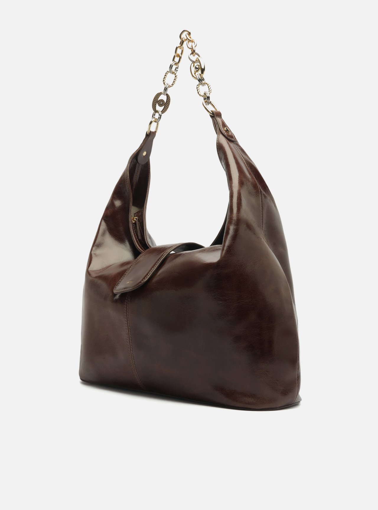Bolsa Hobo Marrom Couro Grande Corrente Elos — foto 2