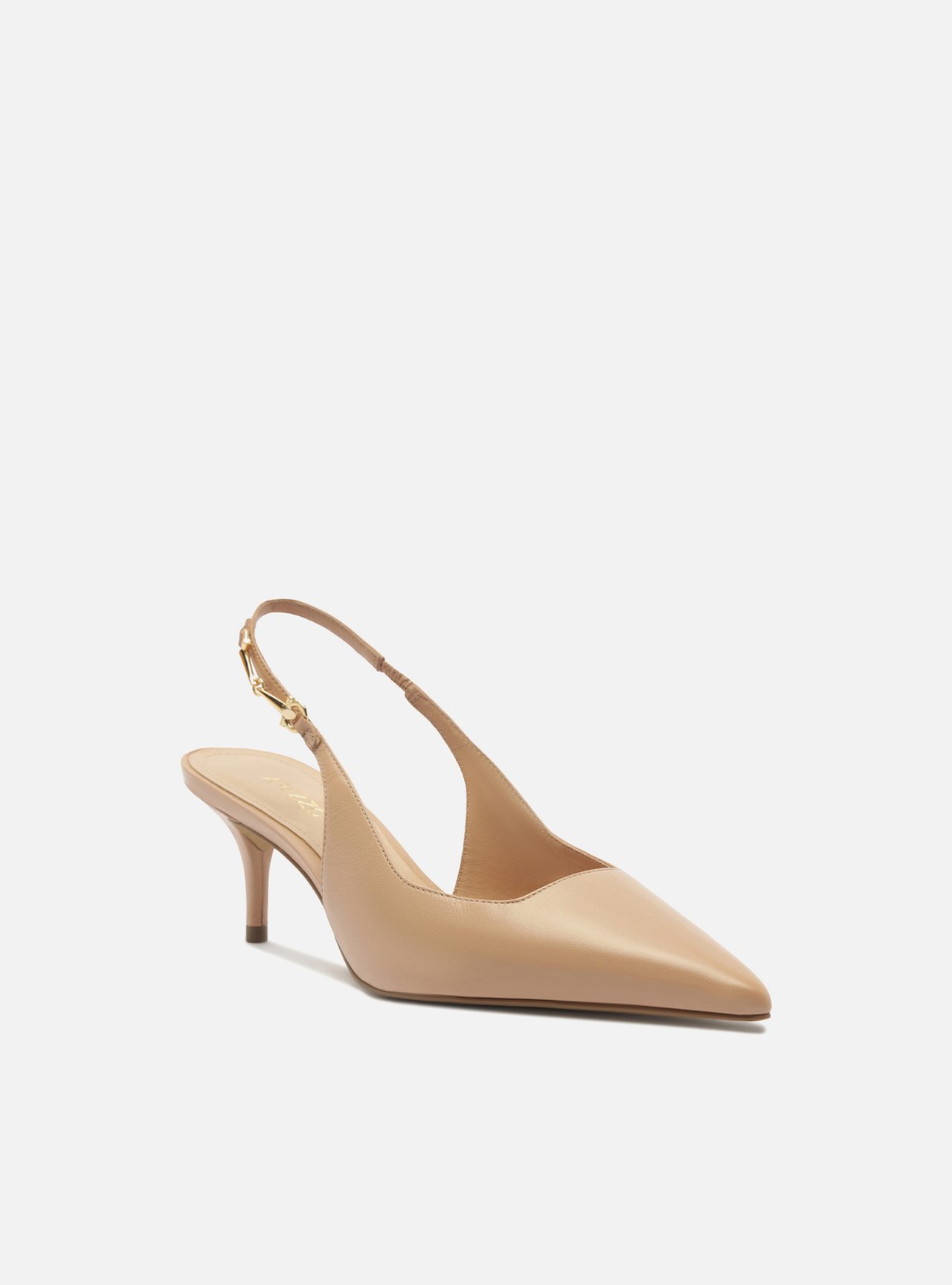 Scarpin Bege Couro Slingback Detalhe Metal — foto 2