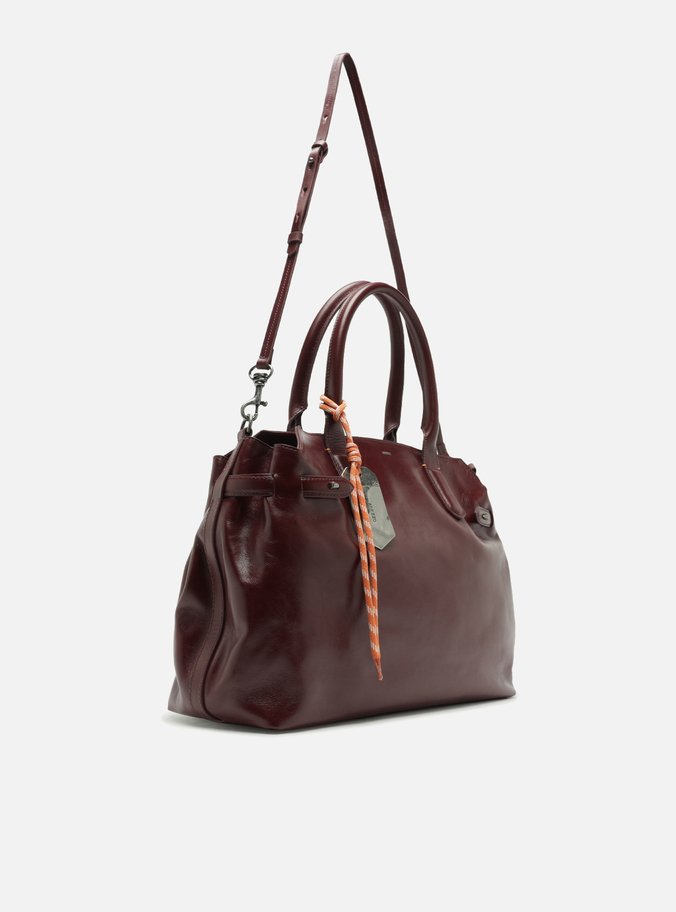 Bolsa Tote Vinho Couro Grande Bag Charm Metal