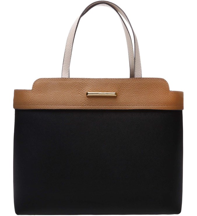 Bolsa Shopping Veneza Bicolor Preta e Natural Tan