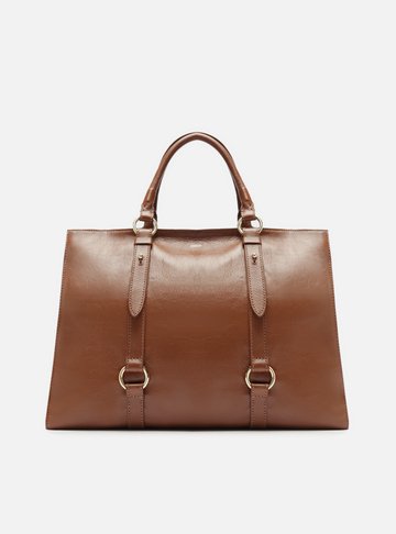 Bolsa Tote Marrom Dark Couro Grande Tiras
