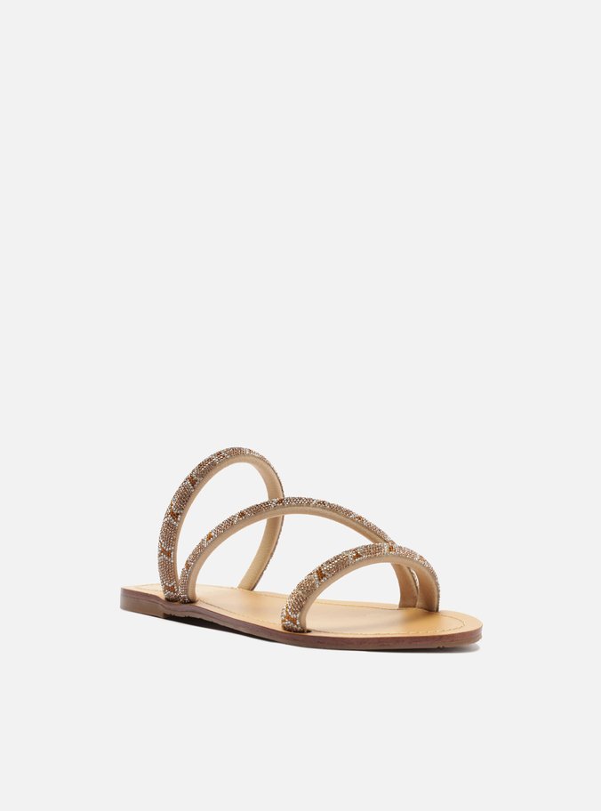 Rasteira Marrom Tira Diagonal Strass