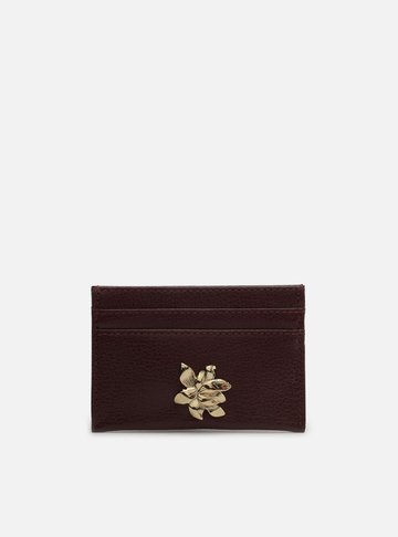 Porta-Cartão Vermelho Couro Flor Metal