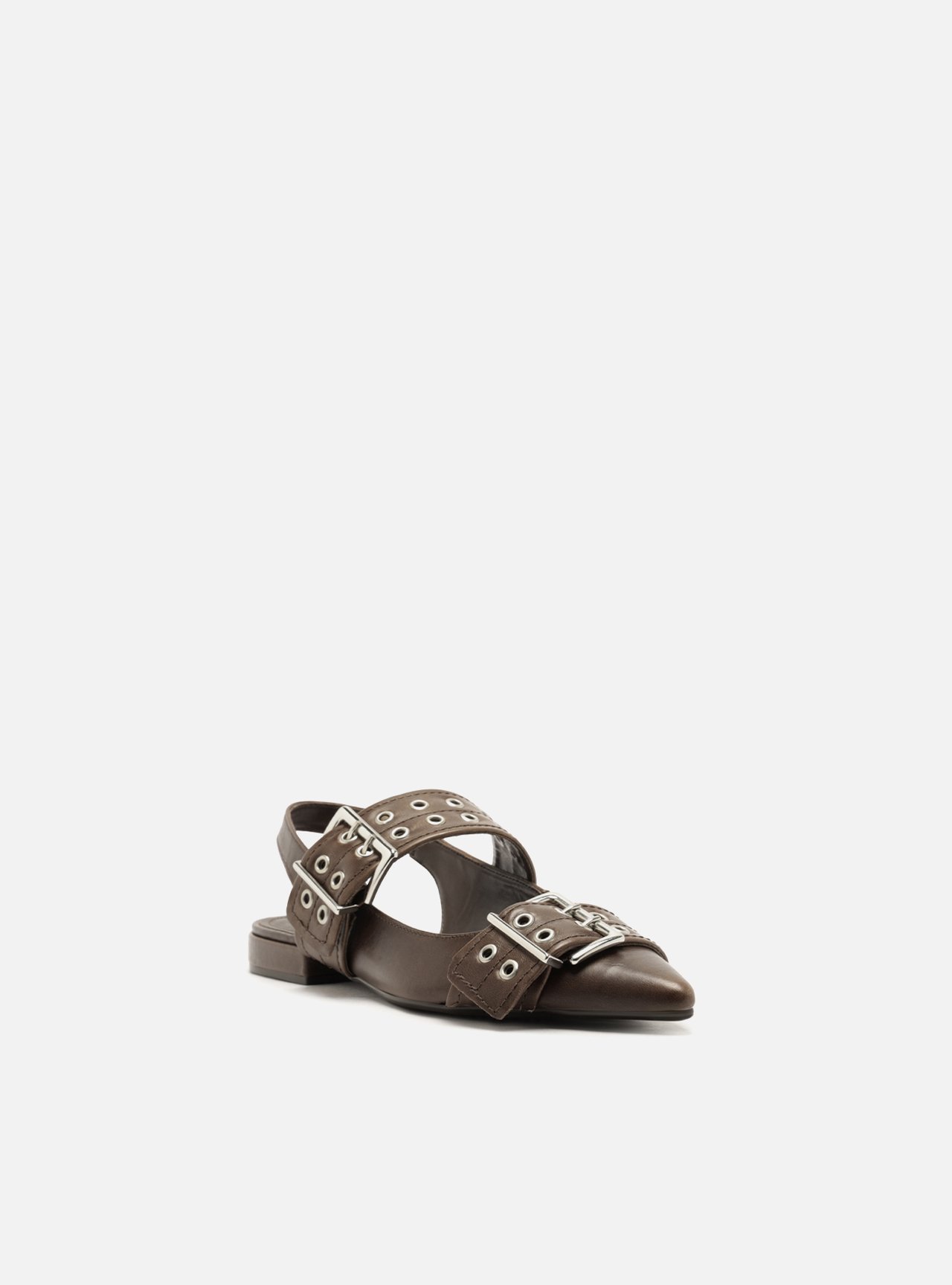 Sapatilha Marrom Couro Bico Fino Metais Slingback — foto 2