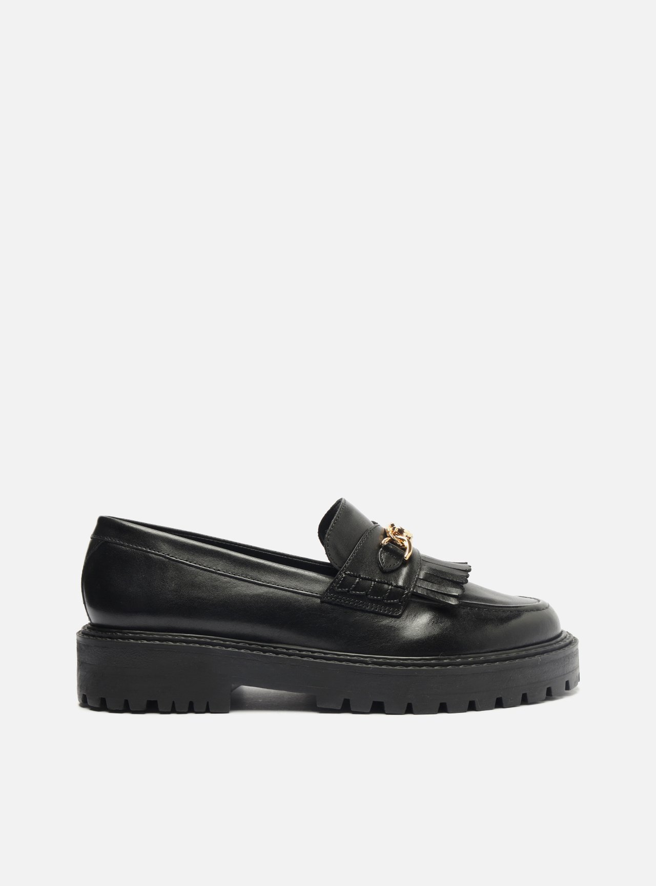 Mocassim Preto Couro Bico Redondo Barbicacho — foto 1