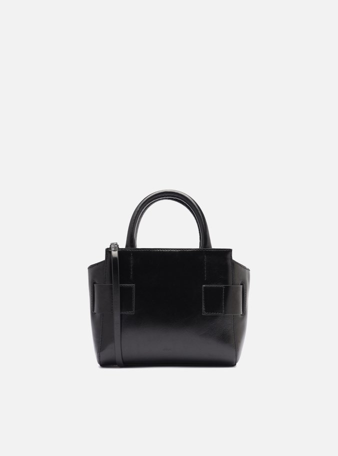 Bolsa Tote Preta Couro Pequena Fivelas