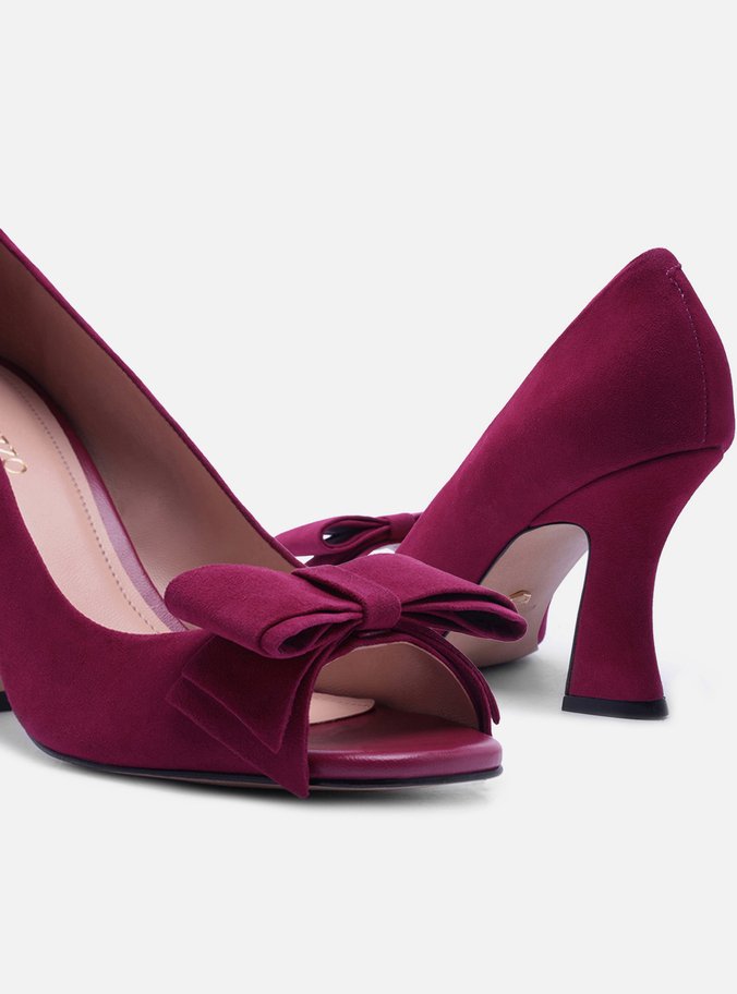 Peep Toe Rosa Camurça Salto Médio Laço