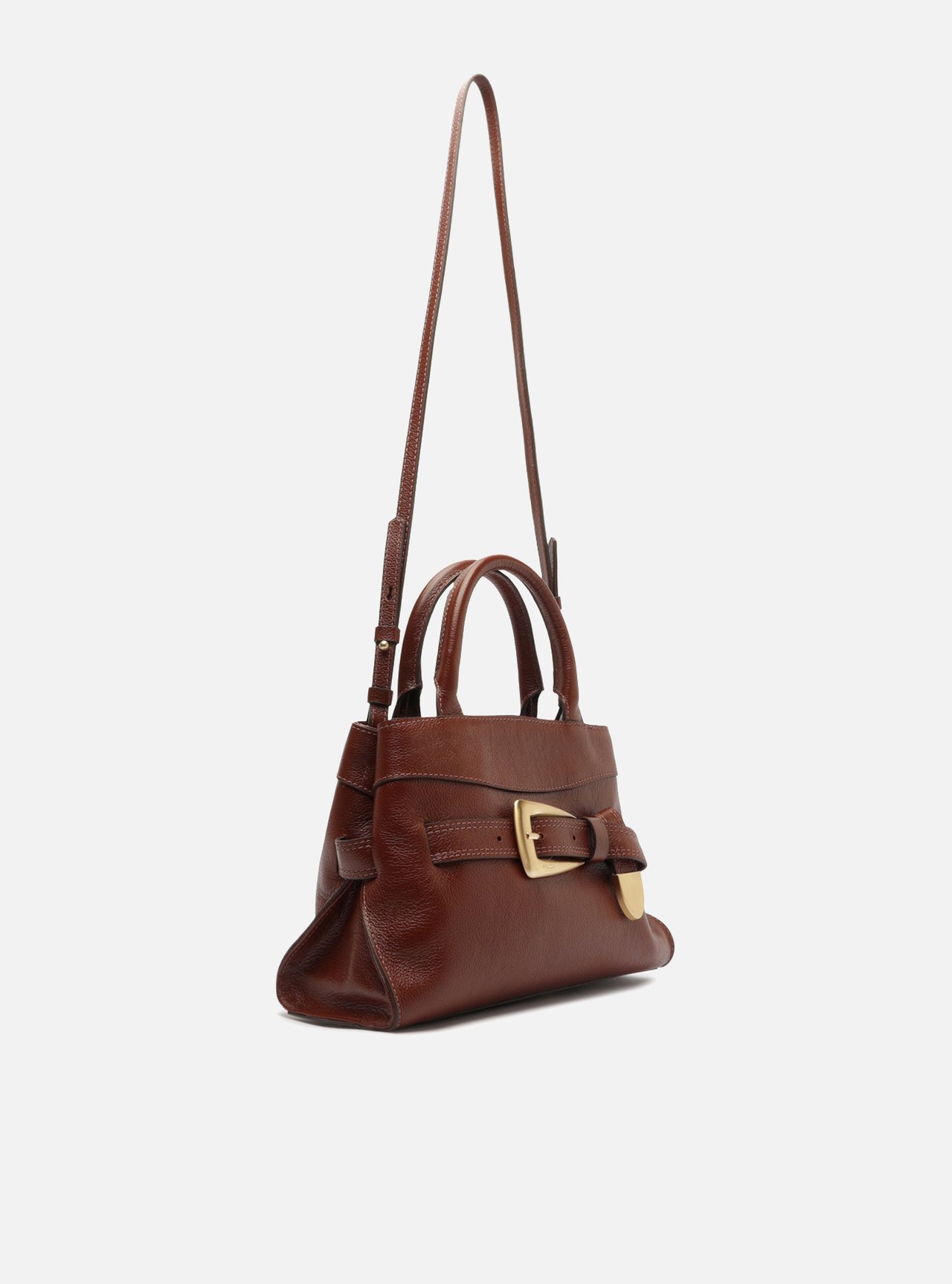 Bolsa Tote Marrom Couro Média Fivela Dourada — foto 5
