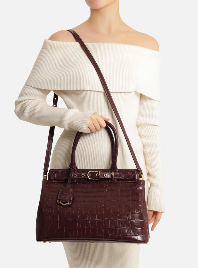 Bolsa Tote Vinho Couro Croco Grande Bag Charm