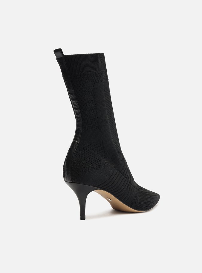 Bota Skinny Preta Knit Cano Médio Salto Baixo