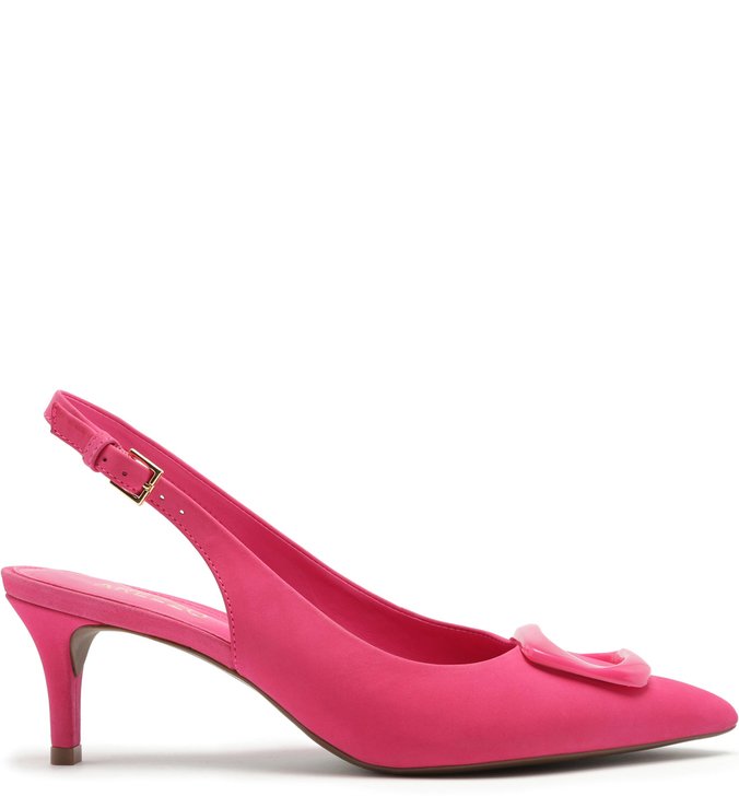 Scarpin Nobuck Slingback Salto Kitten Fivela Pink Absolut