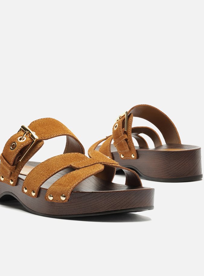 Sandália Clog Marrom Acamurçada Flatform Lauren