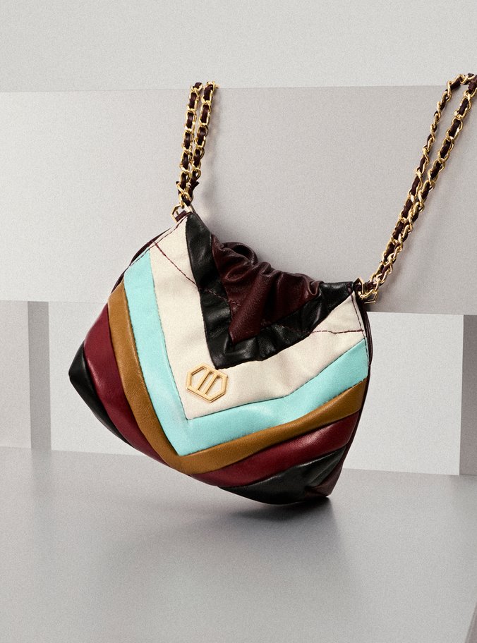 Bolsa Tiracolo Couro Multicolorida Pequena