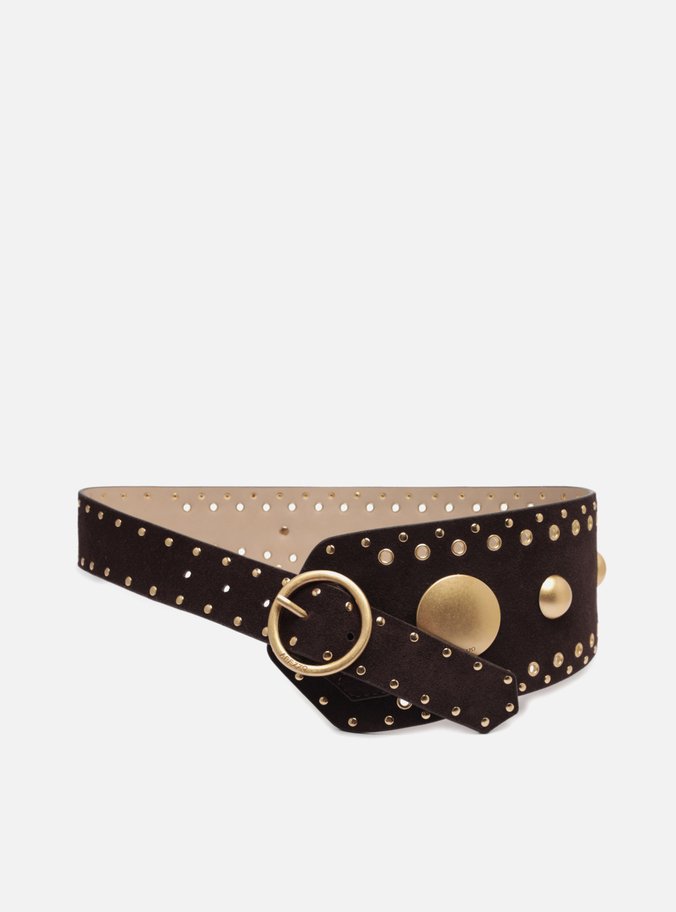 Cinto Preto Couro Largo Fivela Boho